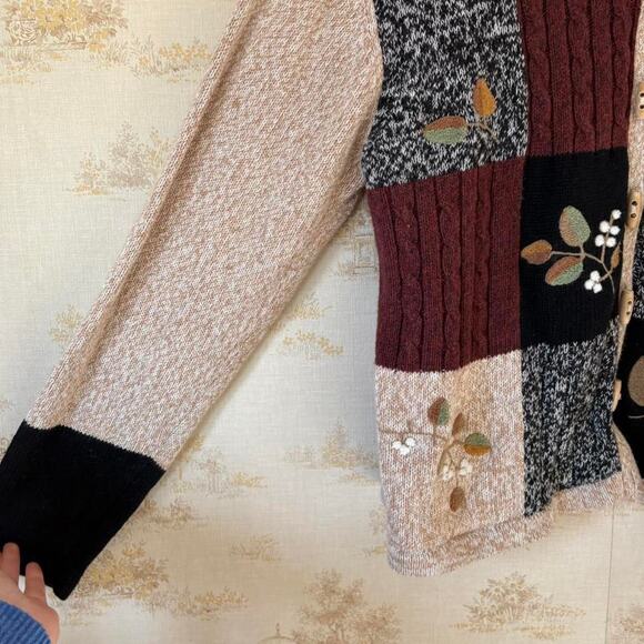 Vintage 90s Cabin Creek Cardigan Womens XL Patchwork Embroidered Cottagecore - Picture 4 of 8